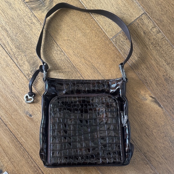 Brighton Handbags - Brighton Black Croc-Embossed Patent Shoulder Bag with Heart Charm